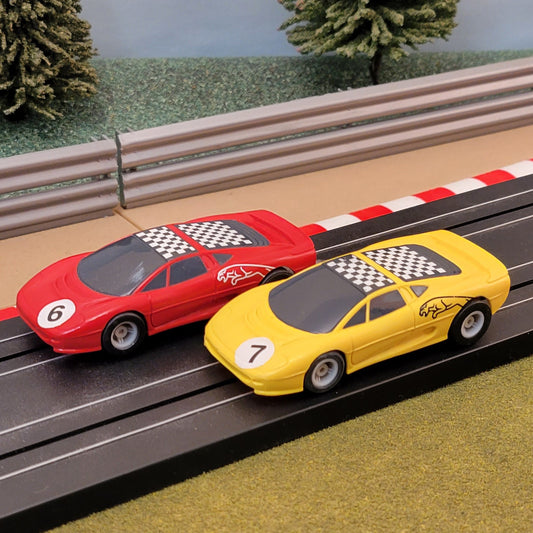 Micro Scalextric Pair 1:64 Cars - Red & Yellow Jaguar XJ220 #6 & #7