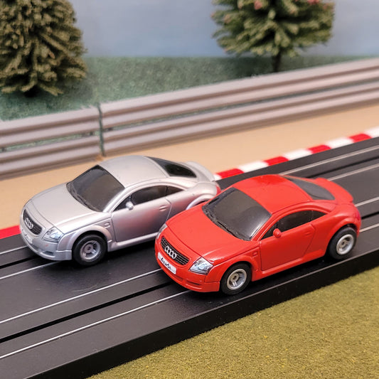 Micro Scalextric Pair 1:64 Cars - Red & Silver Audi TT