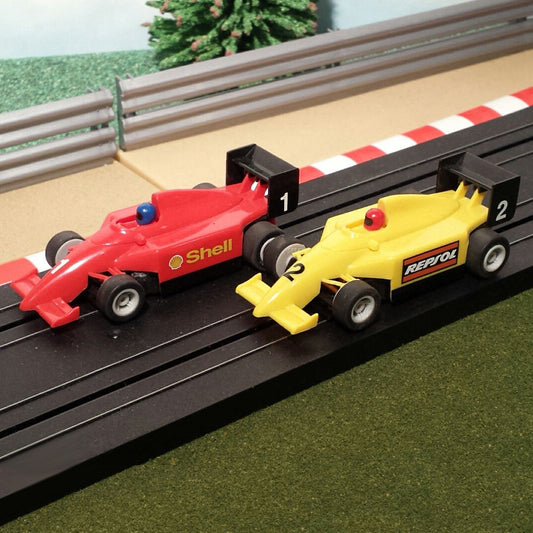 Micro Scalextric Pair 1:64 Cars - F1 Red #1 & Yellow #2