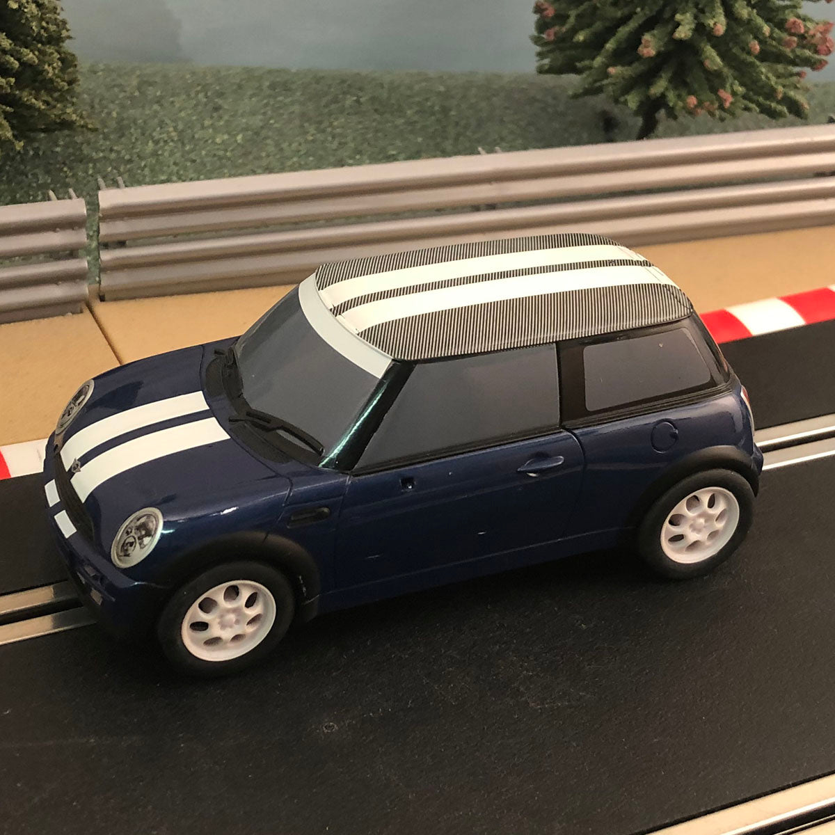 Scalextric 1:32 Digital Car - Blue BMW Mini Cooper - Grey Roof With White Stripes #M