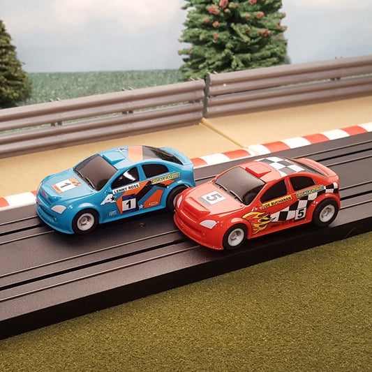 Micro Scalextric 1:64 Cars - 2 Rally cars - Red & Blue