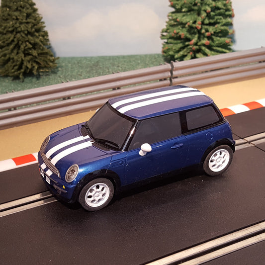 Scalextric 1:32 Car - Blue Mini Cooper - Blue Roof With White Stripes