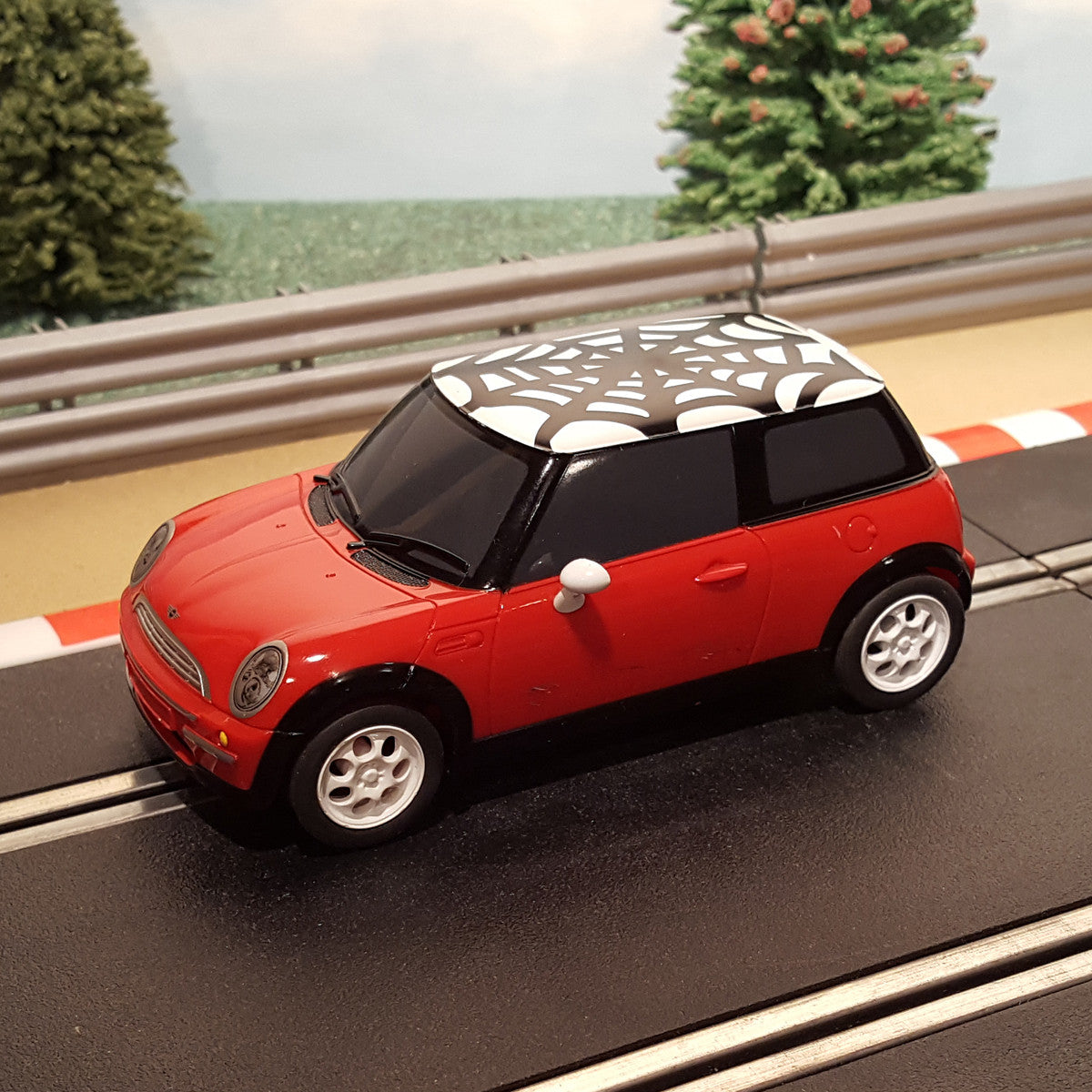 Scalextric 1:32 Car - Red Mini Cooper With Spider Web Roof