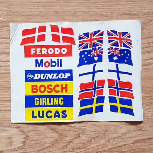 Scalextric Classic Vintage Flag & Barrier Stickers - From Lucas To Great Britain